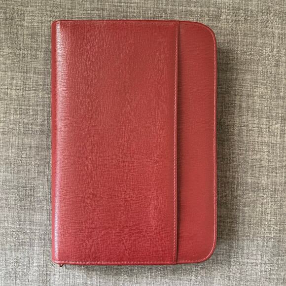Vtg Mundi Planner 3-Ring Red Faux Leather With 8.5 X 5.5 Inserts Zipper Closure - Picture 1 of 12